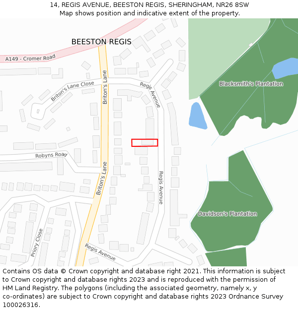 14, REGIS AVENUE, BEESTON REGIS, SHERINGHAM, NR26 8SW: Location map and indicative extent of plot