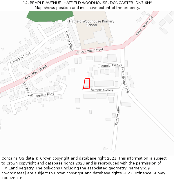 14, REMPLE AVENUE, HATFIELD WOODHOUSE, DONCASTER, DN7 6NY: Location map and indicative extent of plot