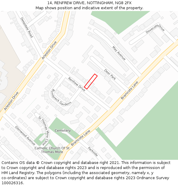 14, RENFREW DRIVE, NOTTINGHAM, NG8 2FX: Location map and indicative extent of plot