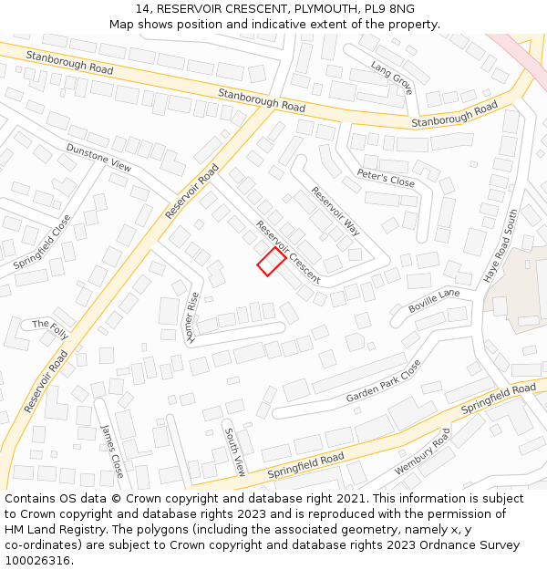 14, RESERVOIR CRESCENT, PLYMOUTH, PL9 8NG: Location map and indicative extent of plot