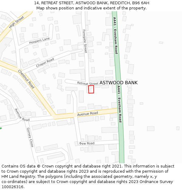 14, RETREAT STREET, ASTWOOD BANK, REDDITCH, B96 6AH: Location map and indicative extent of plot