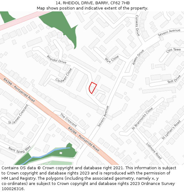 14, RHEIDOL DRIVE, BARRY, CF62 7HB: Location map and indicative extent of plot