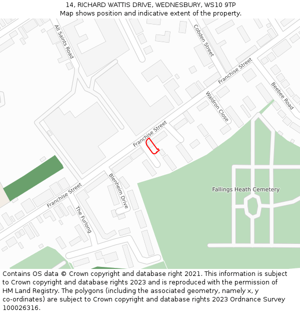 14, RICHARD WATTIS DRIVE, WEDNESBURY, WS10 9TP: Location map and indicative extent of plot