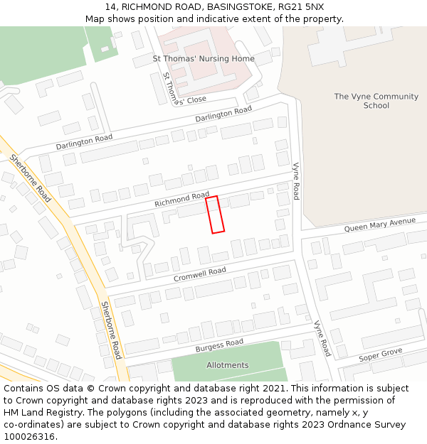 14, RICHMOND ROAD, BASINGSTOKE, RG21 5NX: Location map and indicative extent of plot