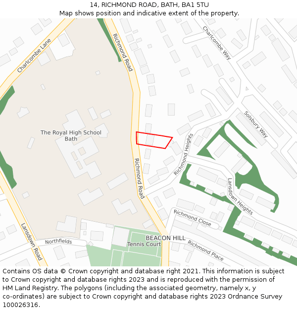 14, RICHMOND ROAD, BATH, BA1 5TU: Location map and indicative extent of plot