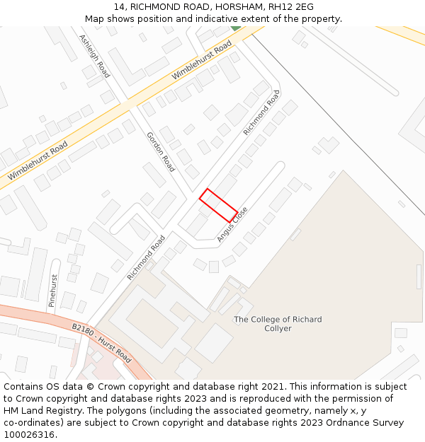 14, RICHMOND ROAD, HORSHAM, RH12 2EG: Location map and indicative extent of plot