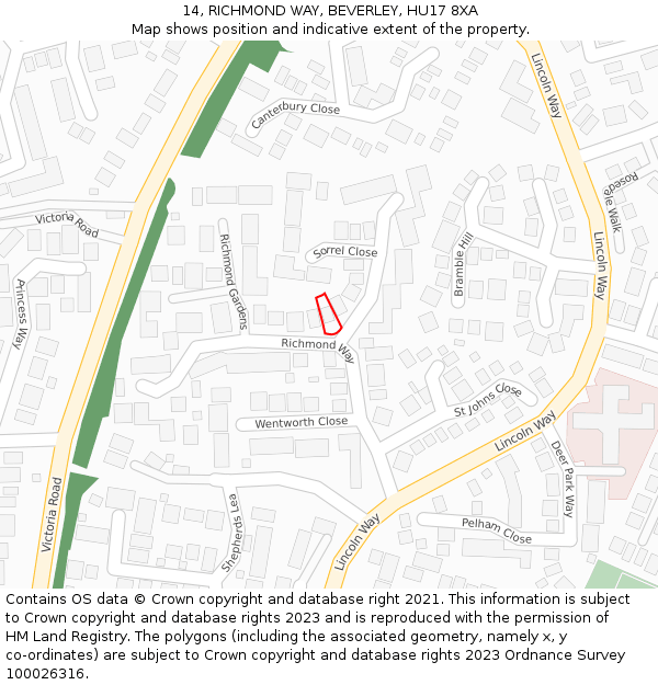 14, RICHMOND WAY, BEVERLEY, HU17 8XA: Location map and indicative extent of plot