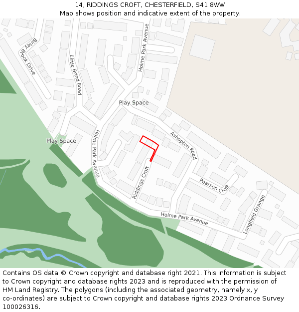 14, RIDDINGS CROFT, CHESTERFIELD, S41 8WW: Location map and indicative extent of plot