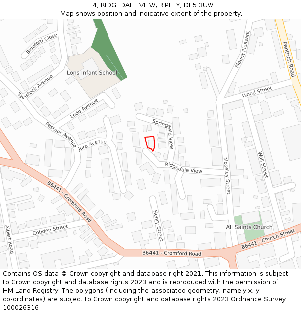 14, RIDGEDALE VIEW, RIPLEY, DE5 3UW: Location map and indicative extent of plot