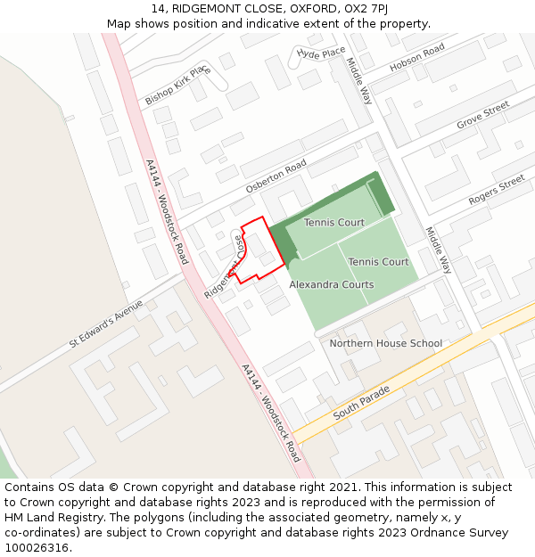 14, RIDGEMONT CLOSE, OXFORD, OX2 7PJ: Location map and indicative extent of plot