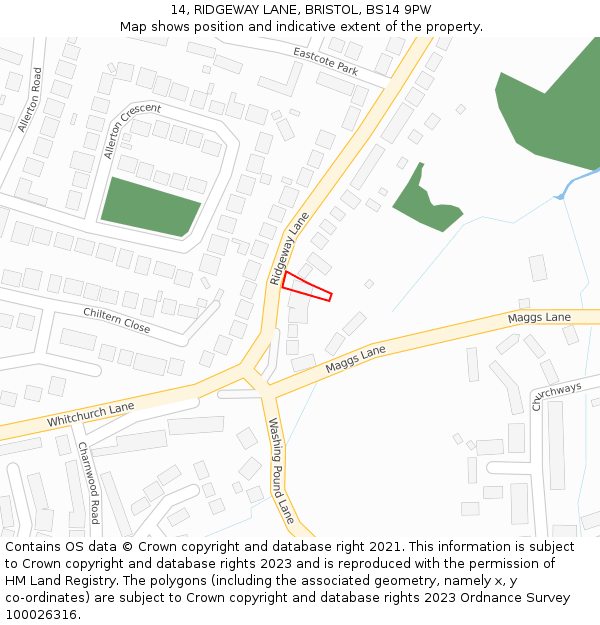 14, RIDGEWAY LANE, BRISTOL, BS14 9PW: Location map and indicative extent of plot