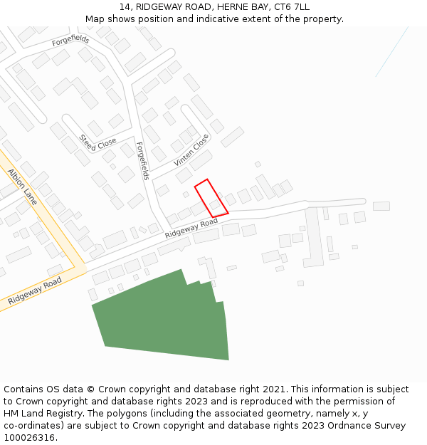 14, RIDGEWAY ROAD, HERNE BAY, CT6 7LL: Location map and indicative extent of plot