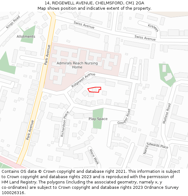 14, RIDGEWELL AVENUE, CHELMSFORD, CM1 2GA: Location map and indicative extent of plot