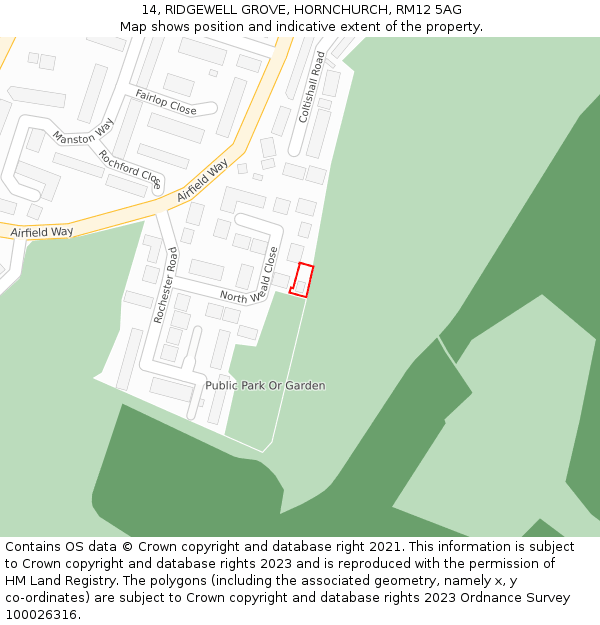 14, RIDGEWELL GROVE, HORNCHURCH, RM12 5AG: Location map and indicative extent of plot