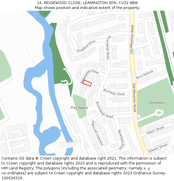 14, RIDGEWOOD CLOSE, LEAMINGTON SPA, CV32 6BW: Location map and indicative extent of plot