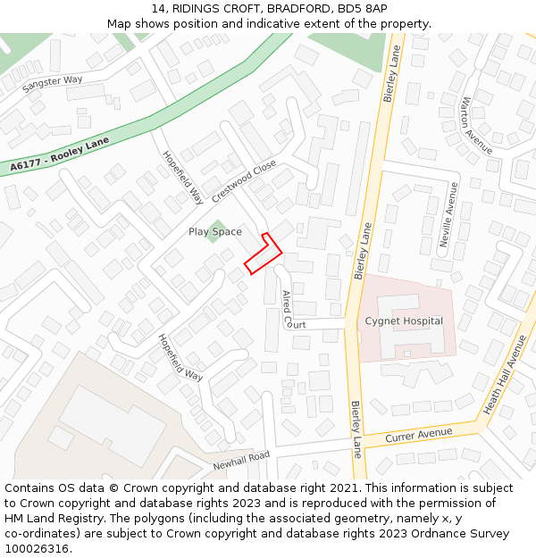 14, RIDINGS CROFT, BRADFORD, BD5 8AP: Location map and indicative extent of plot