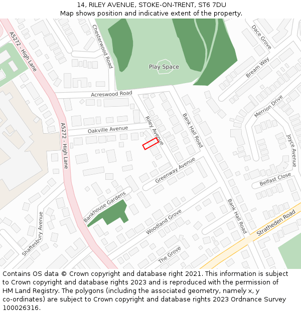 14, RILEY AVENUE, STOKE-ON-TRENT, ST6 7DU: Location map and indicative extent of plot