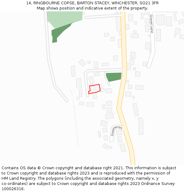 14, RINGBOURNE COPSE, BARTON STACEY, WINCHESTER, SO21 3FR: Location map and indicative extent of plot