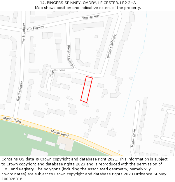 14, RINGERS SPINNEY, OADBY, LEICESTER, LE2 2HA: Location map and indicative extent of plot