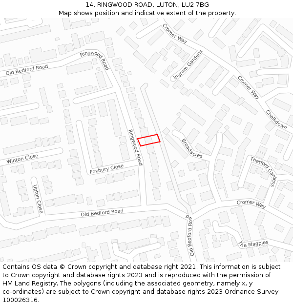 14, RINGWOOD ROAD, LUTON, LU2 7BG: Location map and indicative extent of plot