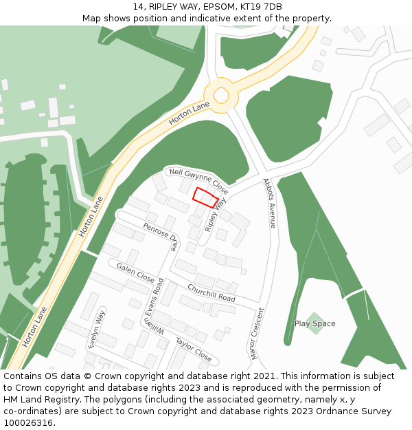 14, RIPLEY WAY, EPSOM, KT19 7DB: Location map and indicative extent of plot