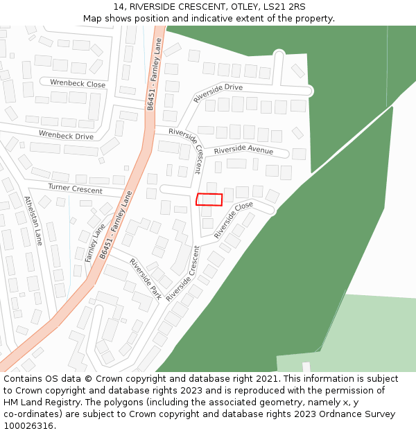 14, RIVERSIDE CRESCENT, OTLEY, LS21 2RS: Location map and indicative extent of plot