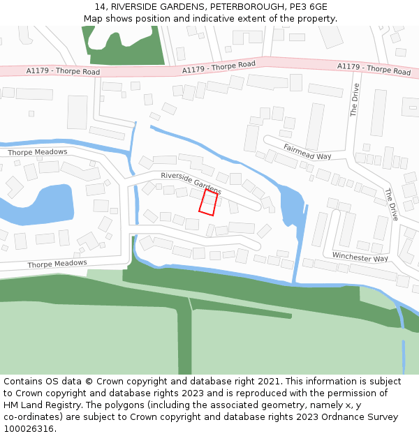 14, RIVERSIDE GARDENS, PETERBOROUGH, PE3 6GE: Location map and indicative extent of plot