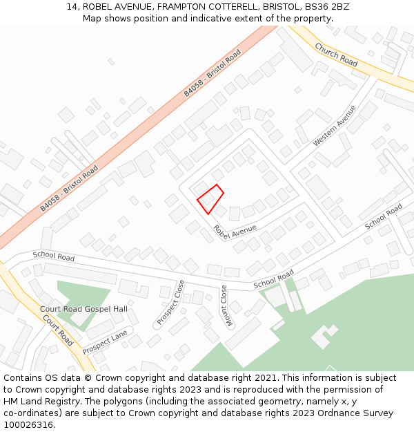 14, ROBEL AVENUE, FRAMPTON COTTERELL, BRISTOL, BS36 2BZ: Location map and indicative extent of plot