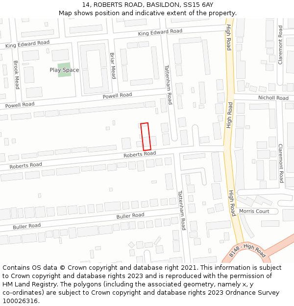14, ROBERTS ROAD, BASILDON, SS15 6AY: Location map and indicative extent of plot