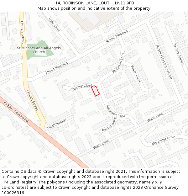 14, ROBINSON LANE, LOUTH, LN11 9FB: Location map and indicative extent of plot