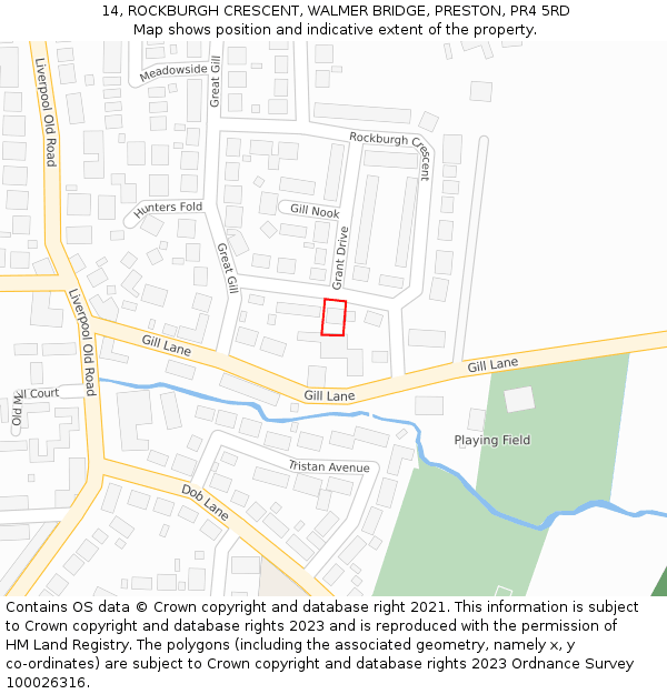 14, ROCKBURGH CRESCENT, WALMER BRIDGE, PRESTON, PR4 5RD: Location map and indicative extent of plot