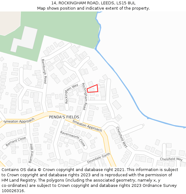 14, ROCKINGHAM ROAD, LEEDS, LS15 8UL: Location map and indicative extent of plot