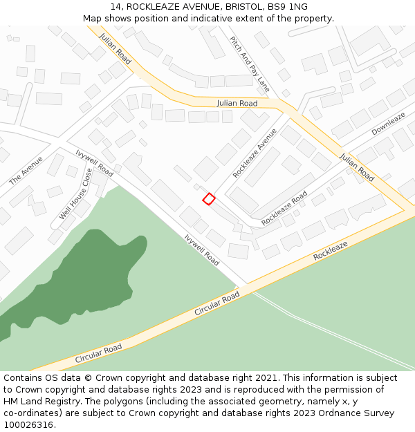14, ROCKLEAZE AVENUE, BRISTOL, BS9 1NG: Location map and indicative extent of plot