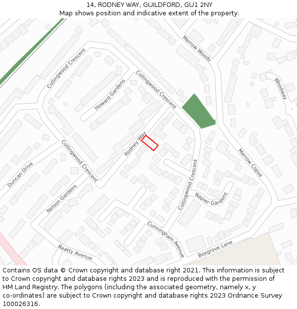 14, RODNEY WAY, GUILDFORD, GU1 2NY: Location map and indicative extent of plot