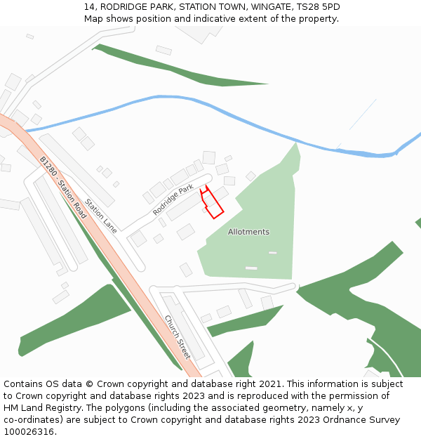 14, RODRIDGE PARK, STATION TOWN, WINGATE, TS28 5PD: Location map and indicative extent of plot