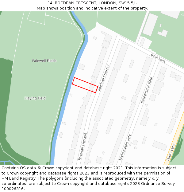 14, ROEDEAN CRESCENT, LONDON, SW15 5JU: Location map and indicative extent of plot