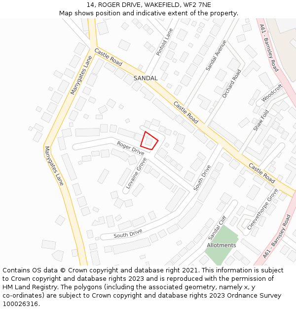 14, ROGER DRIVE, WAKEFIELD, WF2 7NE: Location map and indicative extent of plot