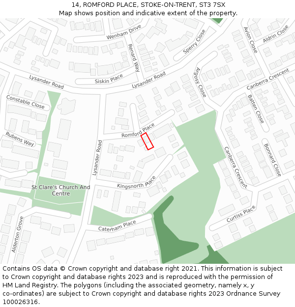 14, ROMFORD PLACE, STOKE-ON-TRENT, ST3 7SX: Location map and indicative extent of plot