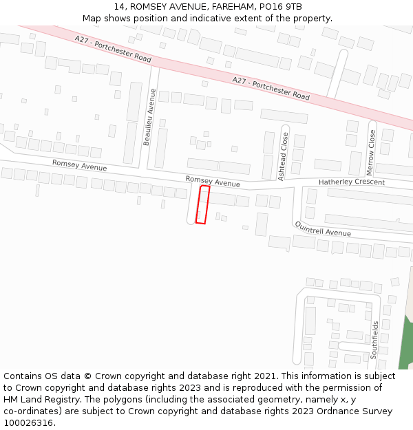 14, ROMSEY AVENUE, FAREHAM, PO16 9TB: Location map and indicative extent of plot