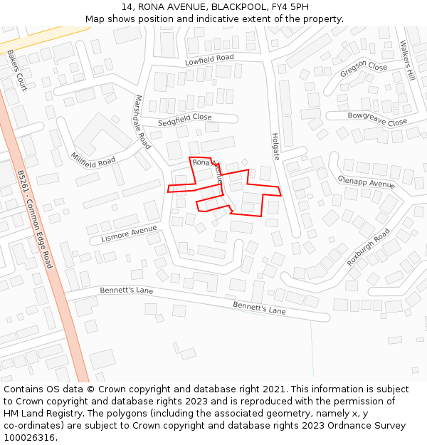 14, RONA AVENUE, BLACKPOOL, FY4 5PH: Location map and indicative extent of plot