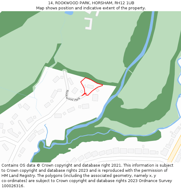 14, ROOKWOOD PARK, HORSHAM, RH12 1UB: Location map and indicative extent of plot
