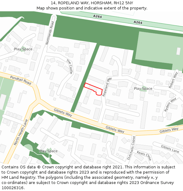 14, ROPELAND WAY, HORSHAM, RH12 5NY: Location map and indicative extent of plot