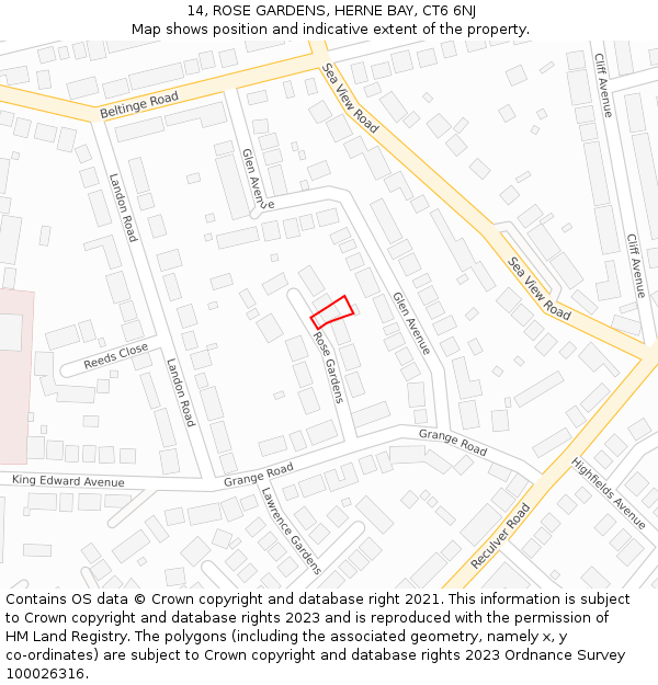 14, ROSE GARDENS, HERNE BAY, CT6 6NJ: Location map and indicative extent of plot