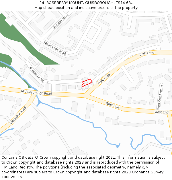 14, ROSEBERRY MOUNT, GUISBOROUGH, TS14 6RU: Location map and indicative extent of plot