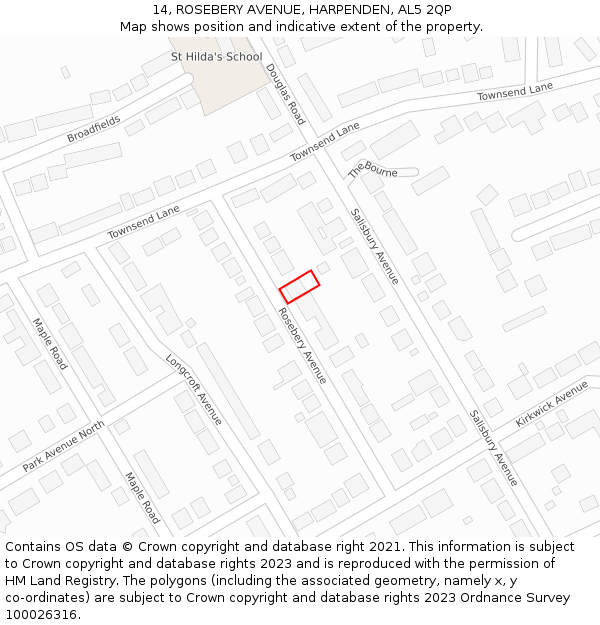 14, ROSEBERY AVENUE, HARPENDEN, AL5 2QP: Location map and indicative extent of plot