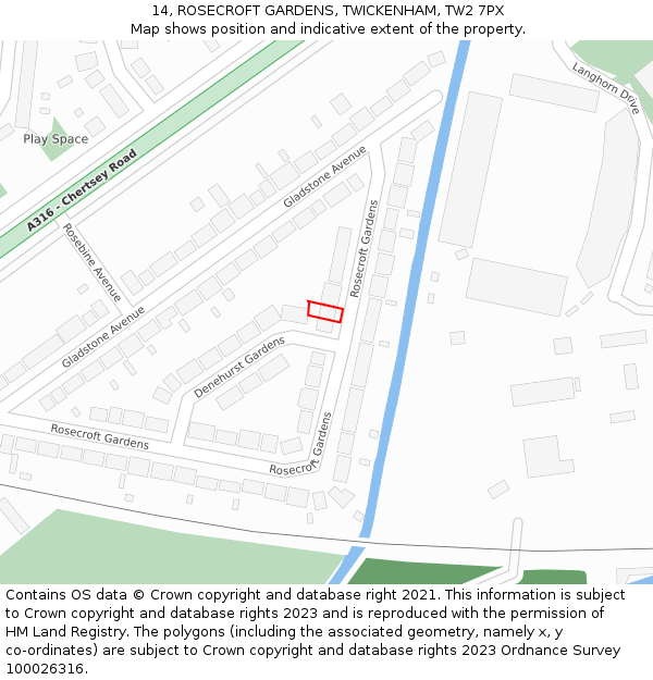 14, ROSECROFT GARDENS, TWICKENHAM, TW2 7PX: Location map and indicative extent of plot