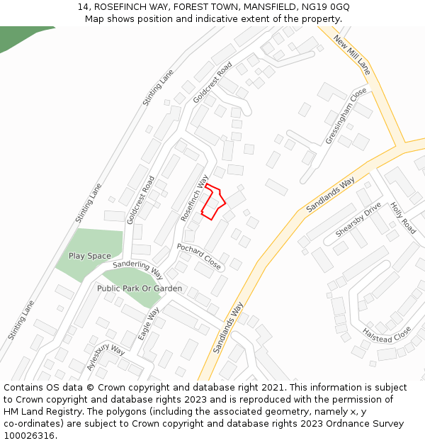 14, ROSEFINCH WAY, FOREST TOWN, MANSFIELD, NG19 0GQ: Location map and indicative extent of plot