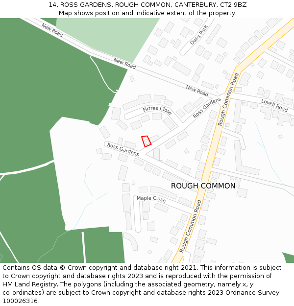 14, ROSS GARDENS, ROUGH COMMON, CANTERBURY, CT2 9BZ: Location map and indicative extent of plot