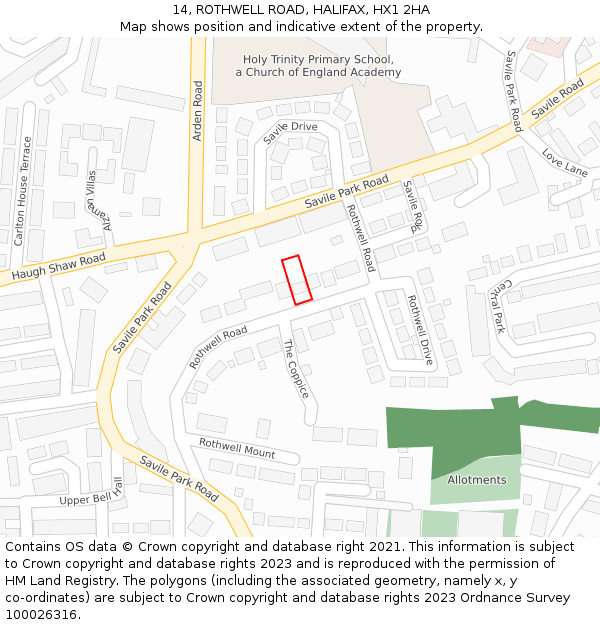 14, ROTHWELL ROAD, HALIFAX, HX1 2HA: Location map and indicative extent of plot