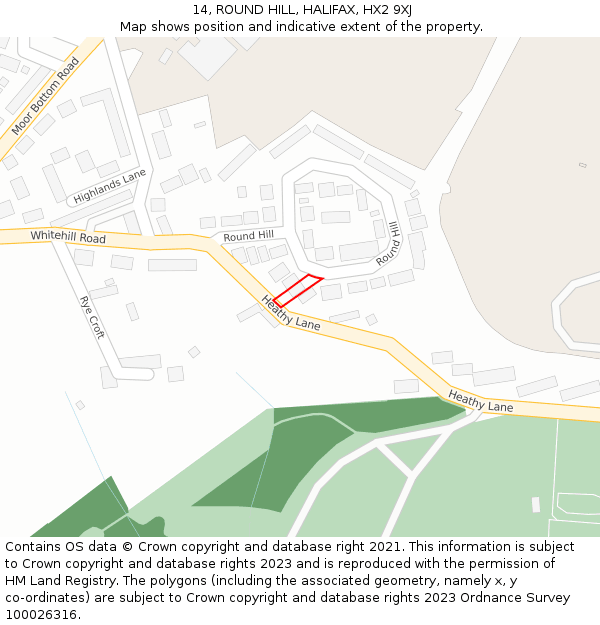 14, ROUND HILL, HALIFAX, HX2 9XJ: Location map and indicative extent of plot